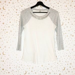 J. Crew Jewel Embellished Casual Baseball Long Sleeve Tee Size Small